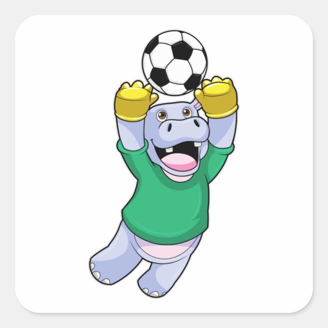 Hippo at Soccer Sports Square Sticker (Front)