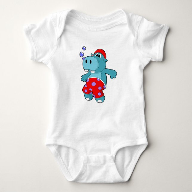 Hippo at Swimming with Swimming trunks Baby Bodysuit (Front)