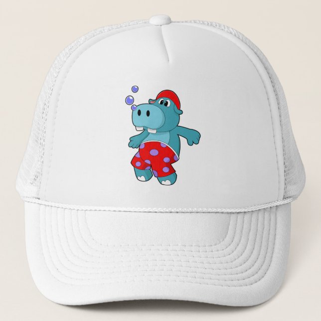 Hippo at Swimming with Swimming trunks Trucker Hat (Front)