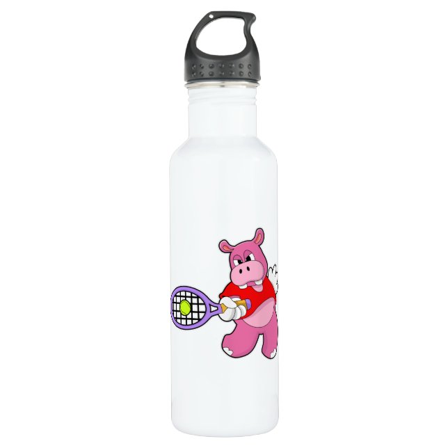 Hippo at Tennis with Tennis racket 710 Ml Water Bottle (Front)