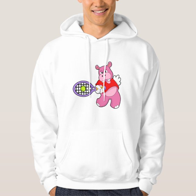 Hippo at Tennis with Tennis racket Hoodie (Front)