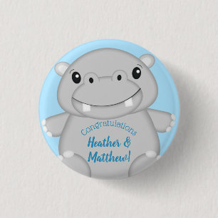 Hippo Baby Shower Blue 3 Cm Round Badge