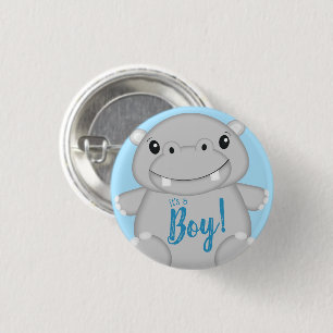 Hippo Baby Shower Blue 3 Cm Round Badge