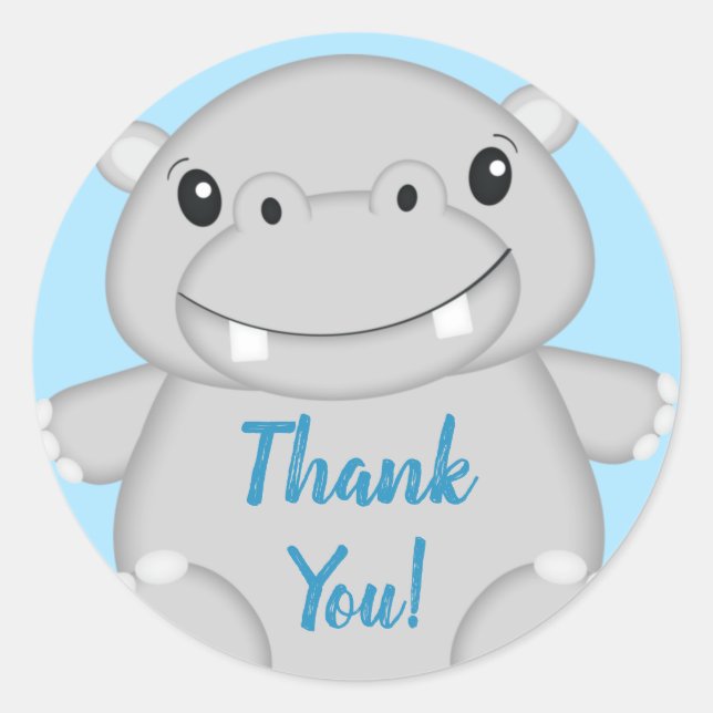 Hippo Baby Shower Blue Classic Round Sticker (Front)