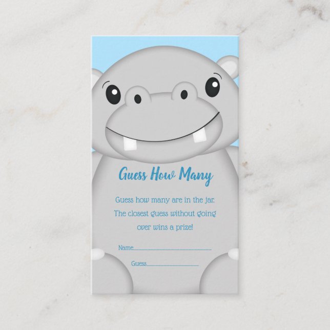 Hippo Baby Shower Blue Enclosure Card (Front)