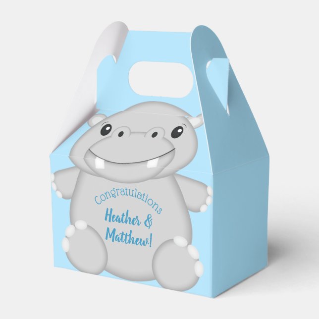 Hippo Baby Shower Blue Favour Box (Front Side)