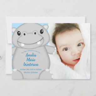Hippo Baby Shower Blue Invitation