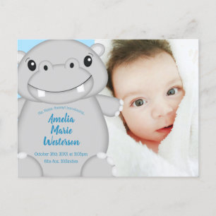 Hippo Baby Shower Blue Postcard