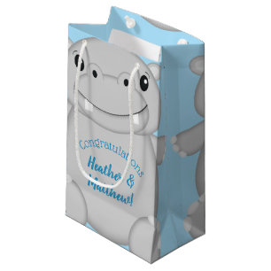 Hippo Baby Shower Blue Small Gift Bag