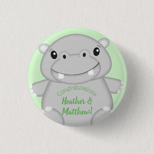 Hippo Baby Shower Green 3 Cm Round Badge