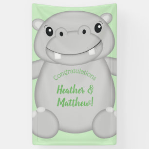 Hippo Baby Shower Green Banner
