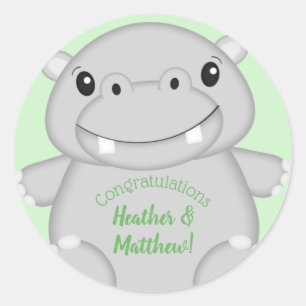 Hippo Baby Shower Green Classic Round Sticker