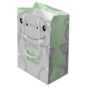 Hippo Baby Shower Green Medium Gift Bag