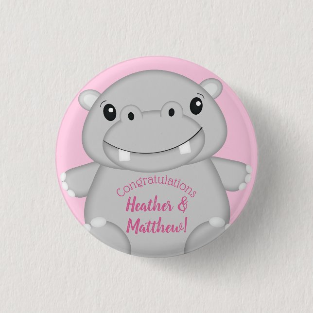Hippo Baby Shower Pink 3 Cm Round Badge (Front)