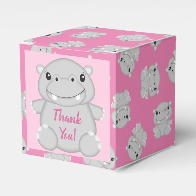Hippo Baby Shower Pink Favour Box (Front Side)