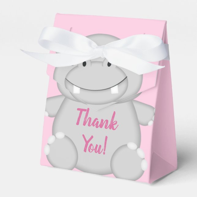 Hippo Baby Shower Pink Favour Box (Front Side)