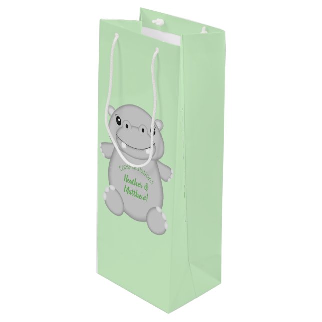 Hippo Baby Shower Wine Gift Bag (Front Angled)