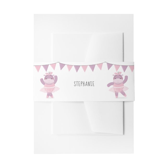 Hippo Ballerina Invitation Belly Band (Front Example)