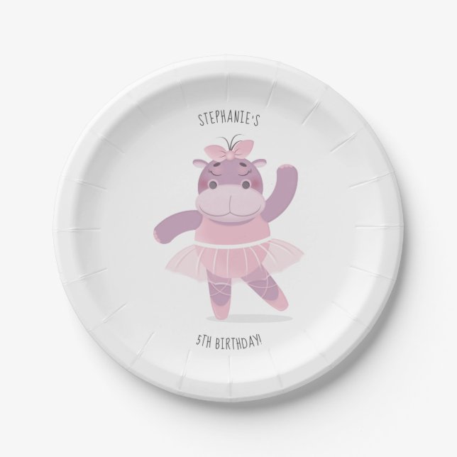 Hippo Ballerina Paper Plate (Front)