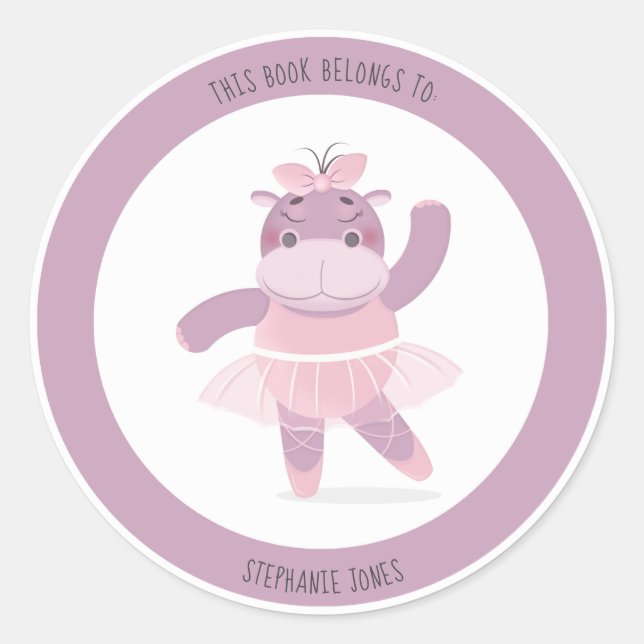 Hippo Ballerina This Book Belongs to Classic Round Classic Round Sticker (Front)