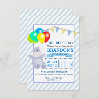 Hippo Balloons Adventure 1st Birthday Bash Invitation