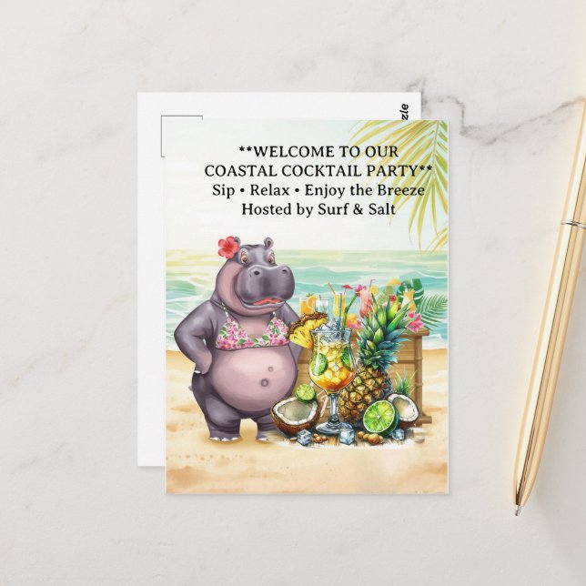 HIPPO BEACH Cocktail Party  Welcome message Postcard (Front/Back In Situ)