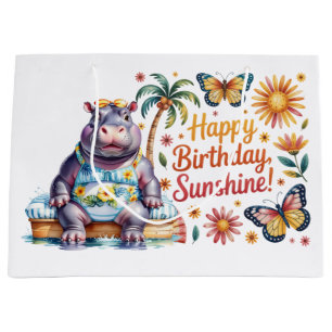 Hippo Birthday at the beach Sunny Day Large Gift Bag