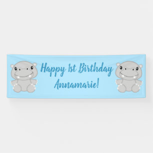 Hippo Birthday Party Blue Banner