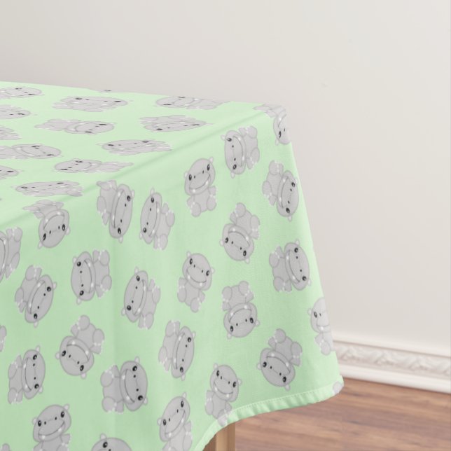 Hippo Birthday Party Green Tablecloth (In Situ)