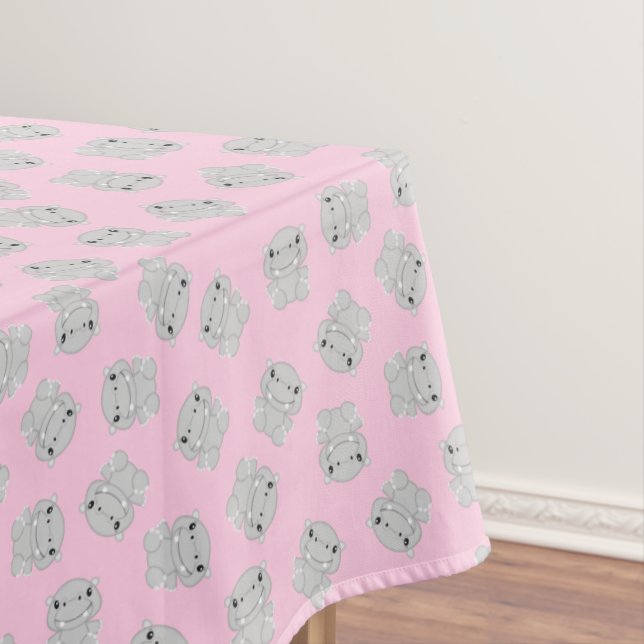 Hippo Birthday Party Pink Tablecloth (In Situ)