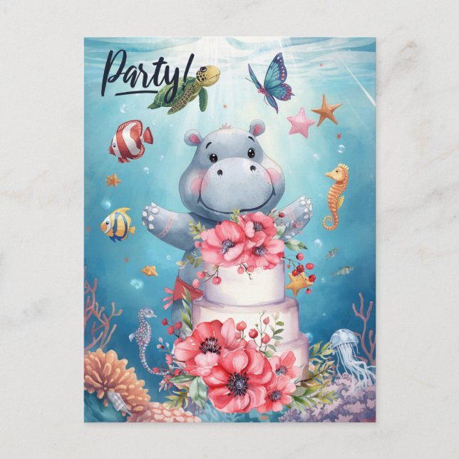 Hippo Birthday Party underwater Postcard (Front)