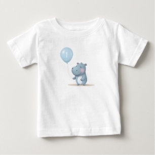 Hippo Birthday soft blue  Baby T-Shirt