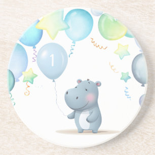 Hippo Birthday soft blue Coaster