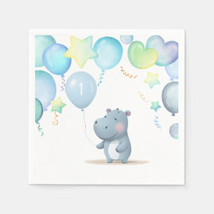 Hippo Birthday soft blue  Napkin