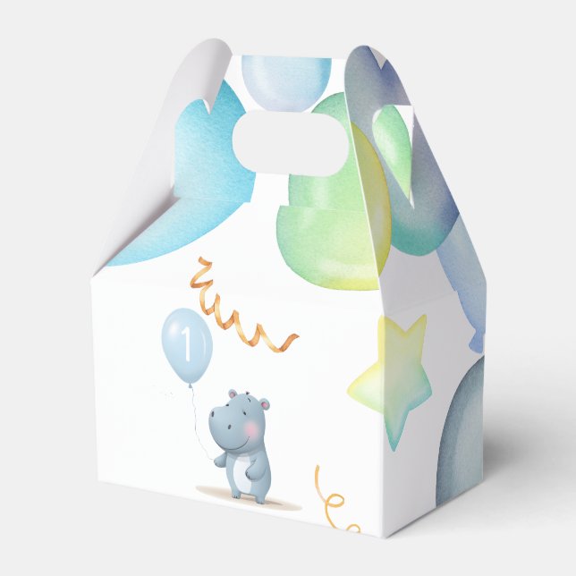 Hippo Birthday soft blue simple  Favour Box (Front Side)