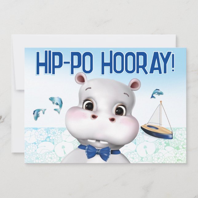 Hippo Blue Fish Boy Birthday Card (Front)