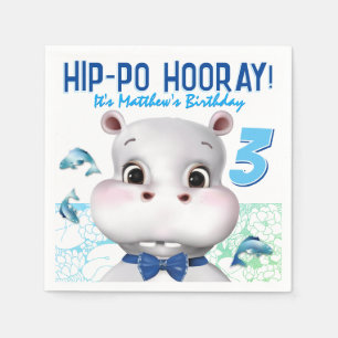 Hippo Blue Fish Boy Birthday Napkin