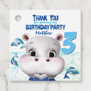 Hippo Blue Fish Boy Thank You Birthday Favour Tags