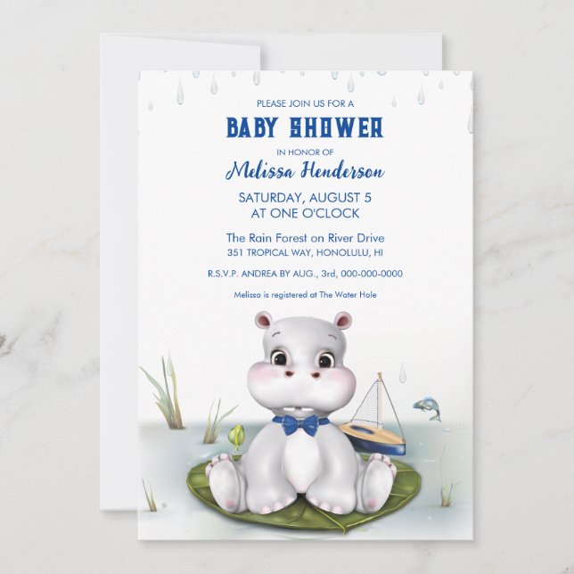Hippo Boy Baby Shower Invitation (Front)