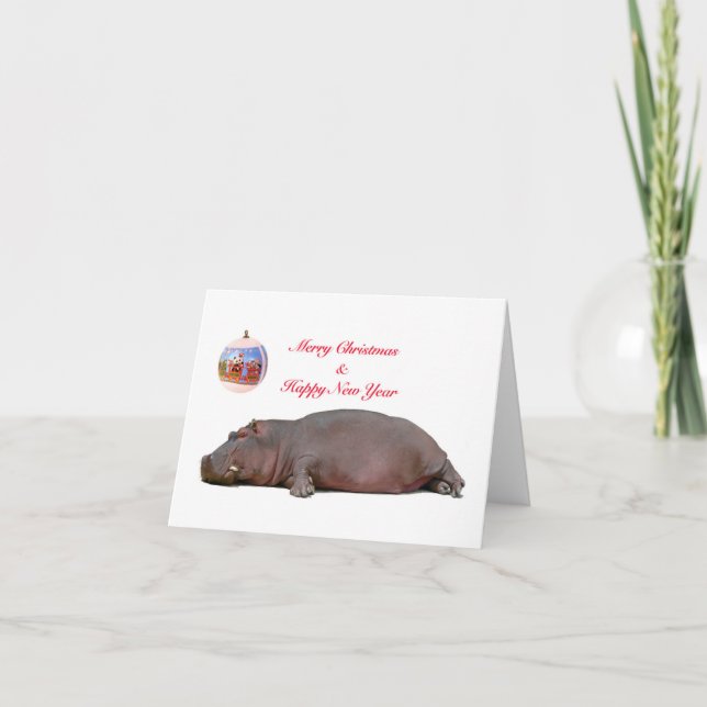 Hippo Christmas and New Year Greeting Holiday Card (Front)