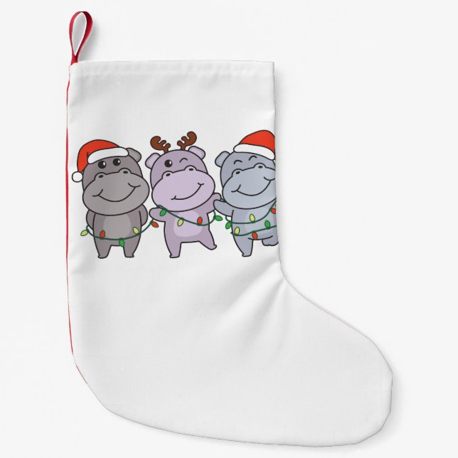 Hippo Christmas Animals Cute Hippos Holiday Small Christmas Stocking (Front)