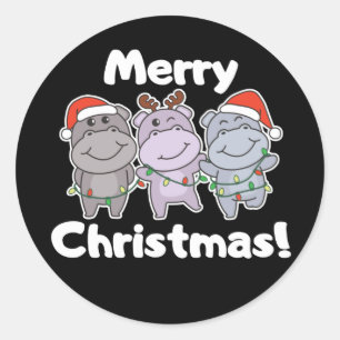 Hippo Christmas Animals Cute Hippos Merry Classic  Round Sticker