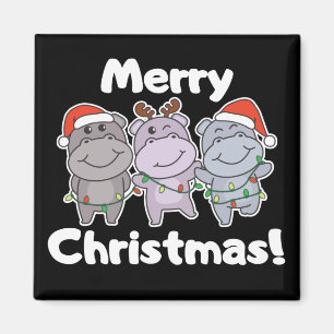 Hippo Christmas Animals Cute Hippos Merry Magnet