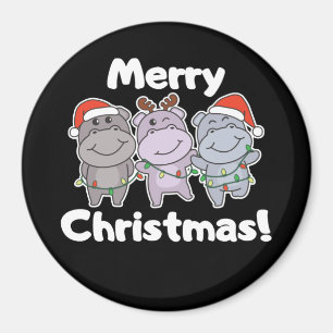 Hippo Christmas Animals Cute Hippos Merry Magnet