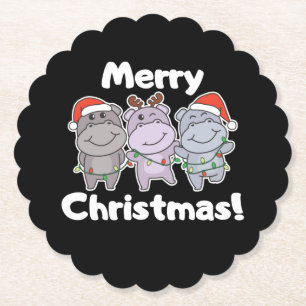 Hippo Christmas Animals Cute Hippos Merry Paper Coaster