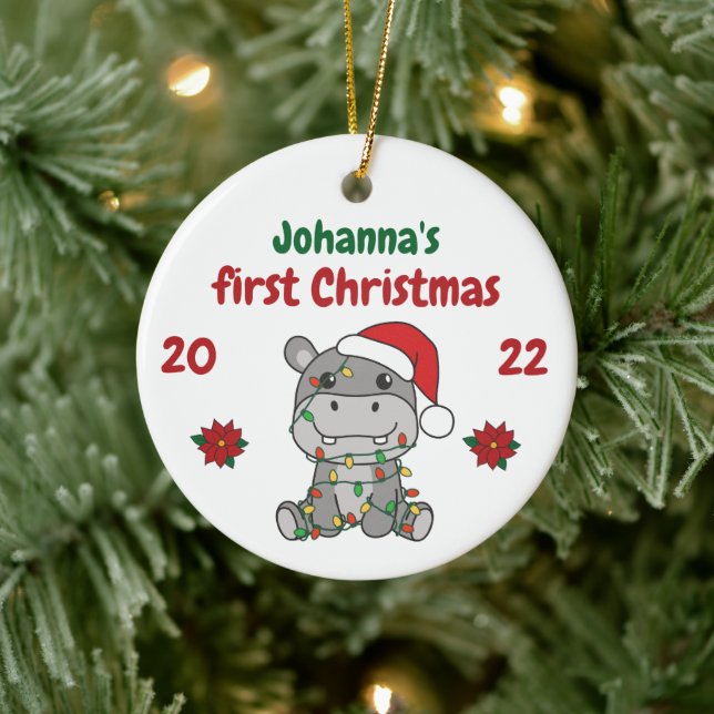 Hippo Christmas Babys first Christmas Ceramic Tree Decoration (Tree)
