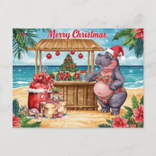 Hippo Christmas Cocktail Party Greeting Card