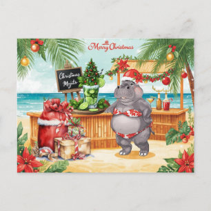 Hippo Christmas Cocktail Party Greeting Card 