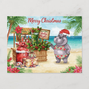 Hippo Christmas Cocktail Party Greeting Card 