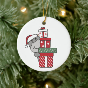 Hippo Christmas Gift Winter Animals Hippos Ceramic Tree Decoration